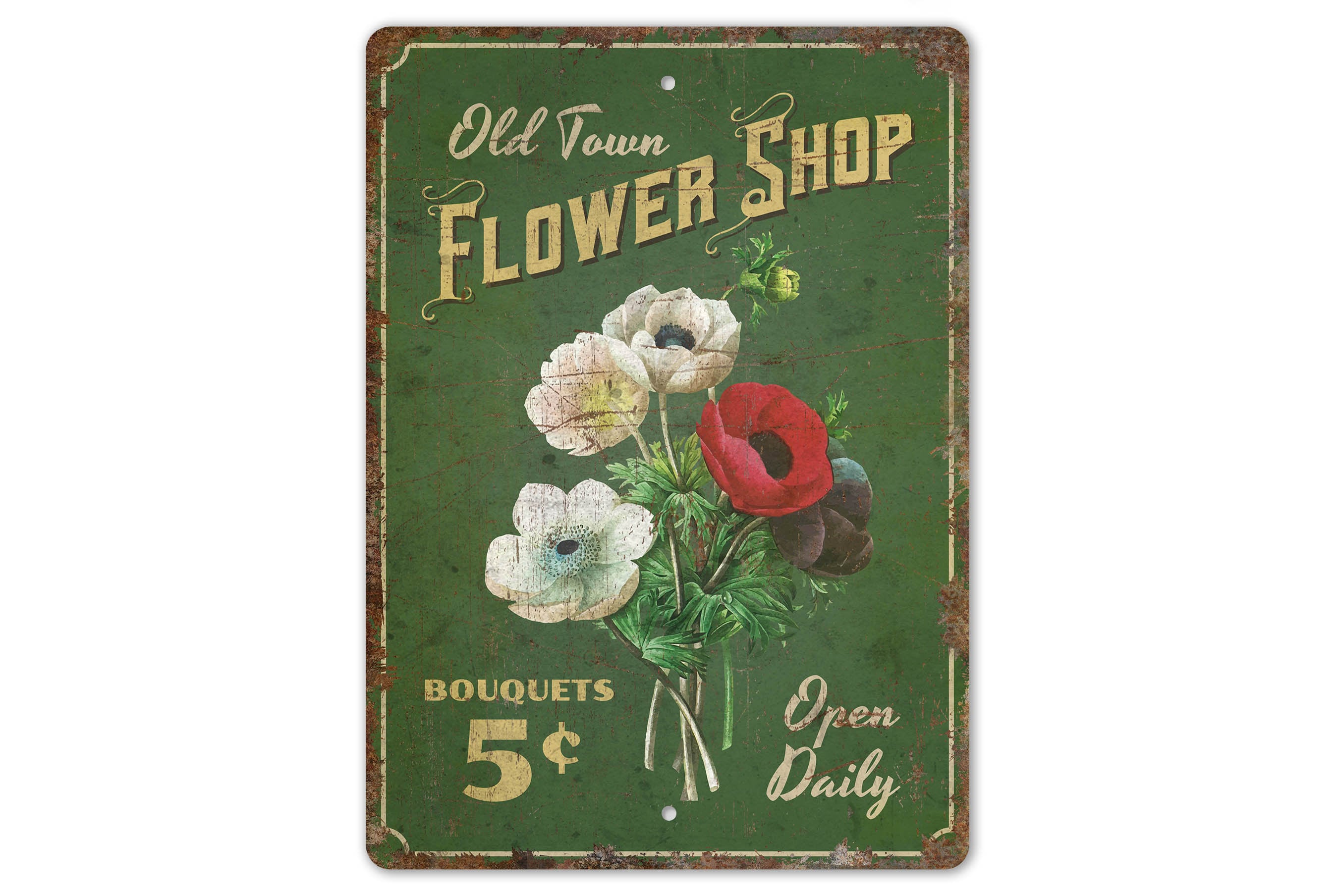 Bloemenwinkel oude stad - bord bloemenwinkel - decoratie bloemenwinkel - bord bloemenmarkt - bord vintage stijl - rustiek metalen bord van premium kwaliteit