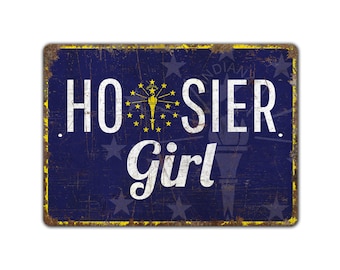 Letrero de Indiana Girl - Letrero con la bandera de Indiana - Letrero con el nombre del estado - Letrero vintage - Letrero de metal rústico de primera calidad