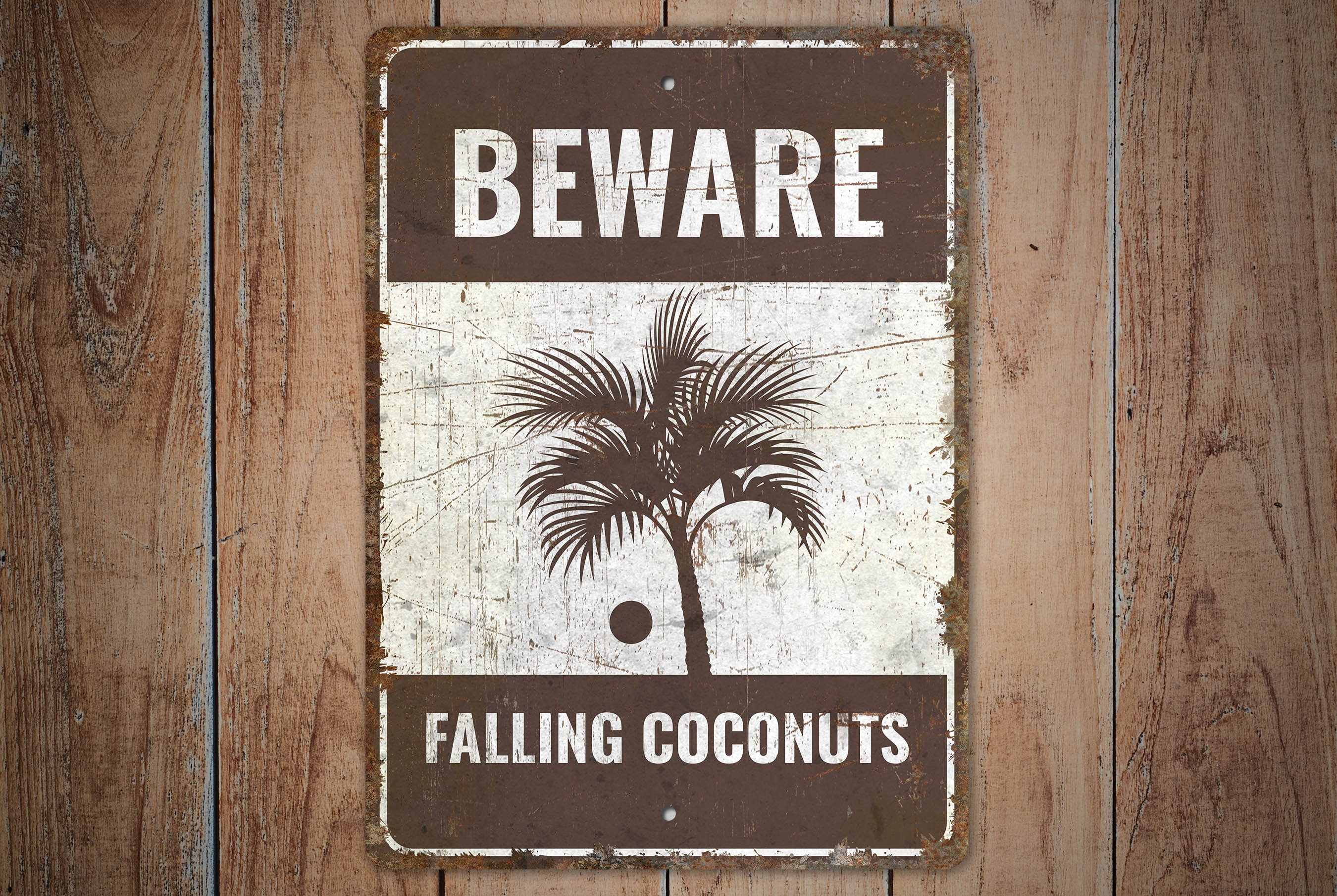 Cartello in metallo con scritta Beware Of Falling Coconut Logo, Beah House Decor Kitchen Decor Wall Decor Poster Metal Sign 20,3 x 30,5 cm