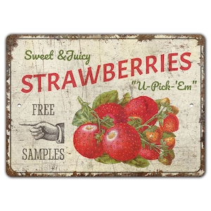 Juicy Strawberries - Sweet Strawberries Sign - Sweet Strawberries Decor - Vintage Style Sign - Premium Quality Rustic Metal Sign