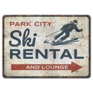 Ski Rental And Lounge Sign - Ski Lover Gift - Vintage Style Sign - Skiing Sign - Ski Rental Sign - Premium Quality Rustic Metal Sign
