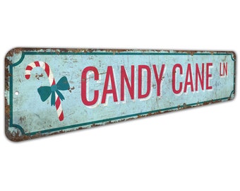 Insegna Candy Cane LN - Decorazione Candy Cane - Insegna Candy Cane - Decorazione Natalizia - Insegna in Stile Vintage - Insegna in Metallo Rustico di Qualità Premium