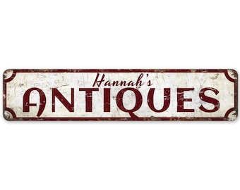 Letrero de antigüedades - Letrero de tienda de antigüedades - Decoración de tienda de antigüedades - Flecha de tienda de antigüedades - Letrero de estilo vintage - Letrero de metal rústico de primera calidad