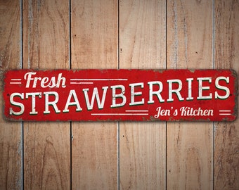 Fresh Strawberries - Strawberries Sign - Strawberries Decor - Vintage Style Sign - Strawberry Sign - Premium Quality Rustic Metal Sign