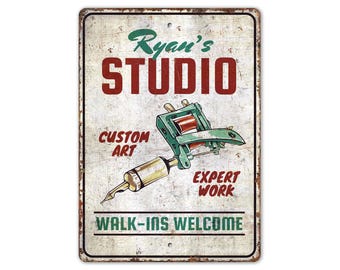 Familly Tattoo Studio Sign - Tattoo Shop Decor - Custom Tattoo - Tattoo Studio - Vintage Style Sign - Premium Quality Rustic Metal Sign