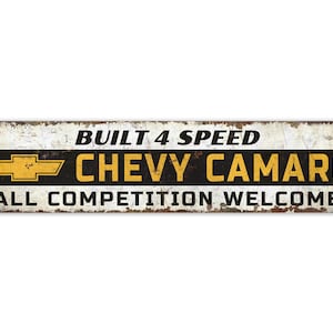 Built 4 Speed Sign - Chevy Camaro Sign - Chevy Camaro Decor - Fast Car Sign - Vintage Style Sign - Premium Quality Rustic Metal Sign