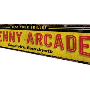 Pancarte Bois Vieilli Penny Arcade - Décoration Murale Personnalisée Style Rustique Plage