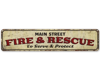 Fire And Rescue - Fire And Rescue Sign - Fire And Rescue Decor - Vintage Style Sign - Custom Text Sign - Premium Quality Rustic Metal Sign