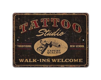 Tattoo Studio Sign - Tattoo Shop Decor - Custom Tattoo - Tattoo Studio Decor - Vintage Style Sign - Premium Quality Rustic Metal Sign