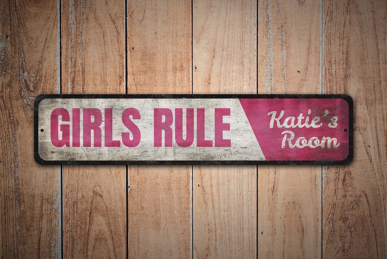Girls Rule Room Sign Vintage Style Sign Girls Rule Decor Kids Room Sign