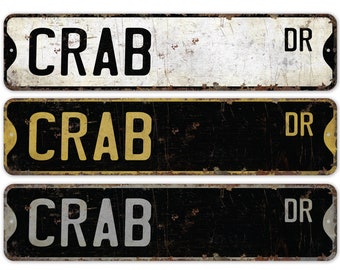 Krab - Krabbord - Krabdecor - Bord in vintage stijl - Aangepast straatnaambord - Rustiek metalen bord van premium kwaliteit