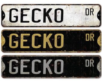 Gecko - Gecko Sign - Gecko Decor - Vintage Style Sign - Custom Street Sign - Premium Quality Rustic Metal Sign