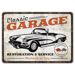 Classic Garage Sign - Garage Decor - Chevrolet Garage - Restoration And Service - Vintage Style Sign - Premium Quality Rustic Metal Sign