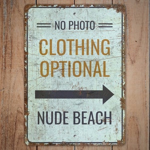 Nude Beach Sign - Clothing Optional - Nude Beach Decor - No Camera Sign