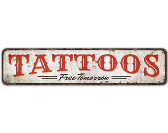 Letrero de tatuajes - Letrero de tienda de tatuajes - Decoración de tienda de tatuajes - Regalo para amantes de los tatuajes - Letrero de estilo vintage - Letrero de metal rústico de primera calidad