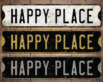 Nuestro Happy Place - Happy Place Decor - Man Cave SIgn - Vintage Style Sign - Custom Happy Place - Premium Quality Rustic Metal Sign