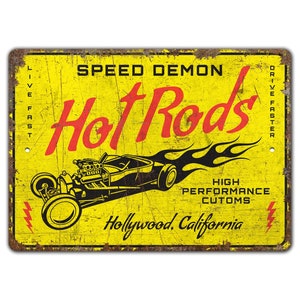 Speed Demon Hot Rods - Hot Rod Garage Decor - Hot Rod Sign - Hot Rod Garage - Vintage Style Sign - Premium Quality Rustic Metal Sign