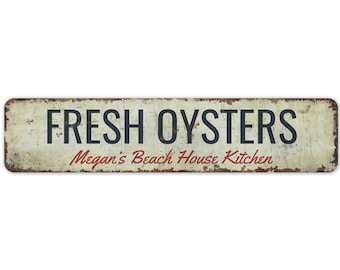Fresh Oysters - Fresh Oysters Sign - Fresh Oysters Decor - Vintage Style Sign - Custom Text Sign - Premium Quality Rustic Metal Sign