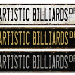 Artistic Billiards - Artistic Billiards Sign - Billiards Sign - Billiards Game - Sports  Sign - Premium Quality Rustic Metal Sign