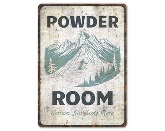 Powder Room Sign - Ski Shoe - Ski Sign - Ski Lover Gift - Sports Sign - Vintage Style Sign - Premium Quality Rustic Metal Sign