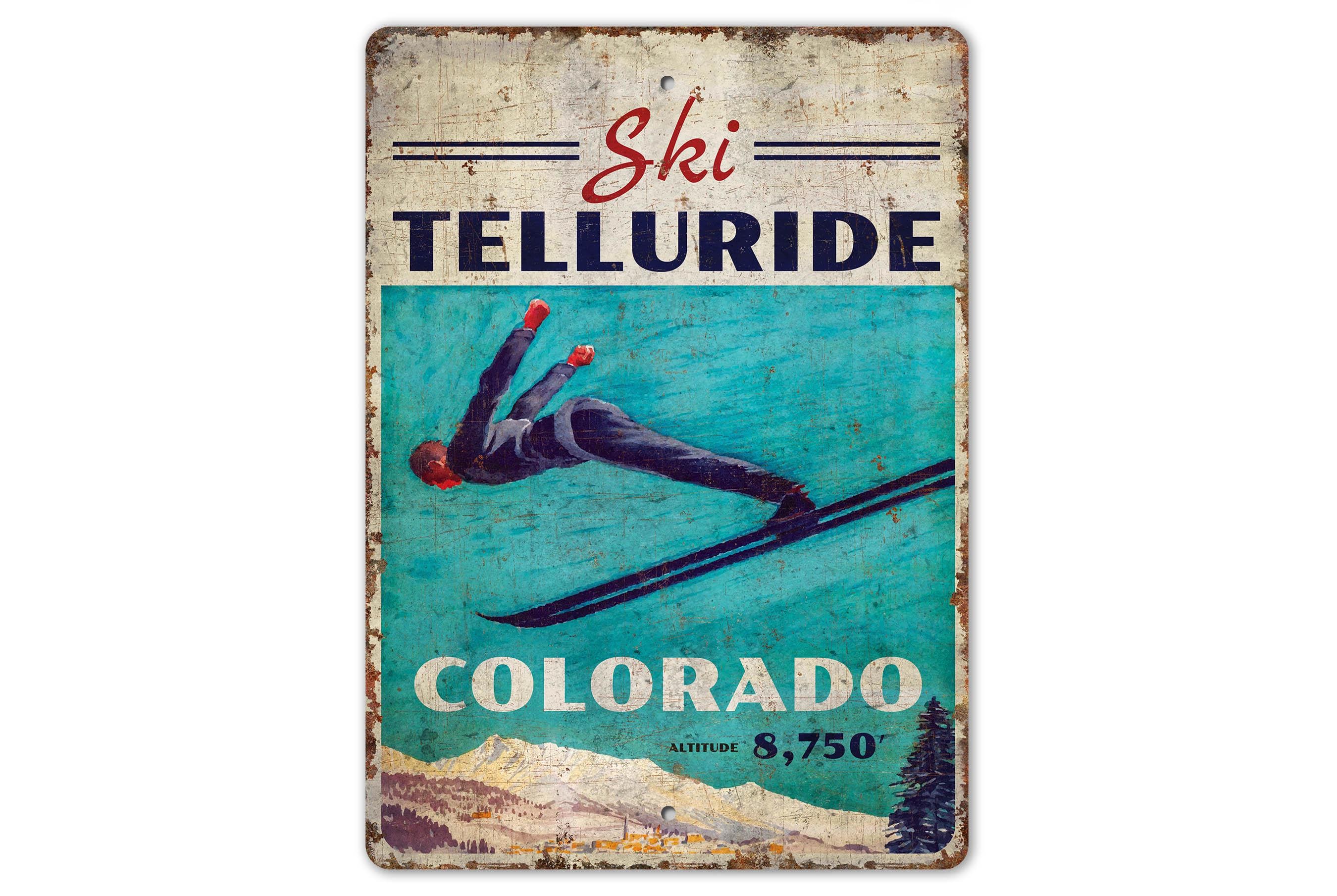 Ski Telluride Sign - Ski Decor - Ski Sign - Ski Area Sign - Ski Lover Gift - Vintage Style Sign - Premium Quality Rustic Metal Sign