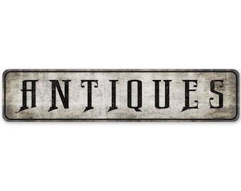 Letrero de antigüedades - Letrero de tienda de antigüedades - Dirección de tienda de antigüedades - Letrero de estilo vintage - Letrero de metal rústico de primera calidad