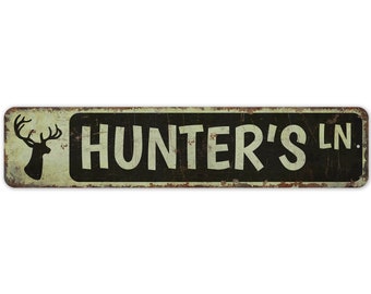 Bord Hunter's Lane - bord straatnaam - bord vintage stijl - decor straatnaam - rustiek metalen bord van premium kwaliteit