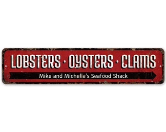 Lobsters Oysters - Oysters Clams - Seafood Restaurant - Custom Seafood Sign - Vintage Style Sign - Premium Quality Rustic Metal Sign