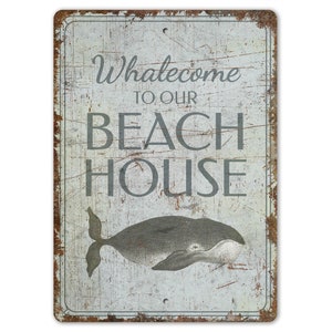 Whalecome to Beach House - Whalecome to Beach - Decorazione per casa sulla spiaggia - Insegna per casa sulla spiaggia - Insegna in stile vintage - Insegna in metallo rustico di qualità premium