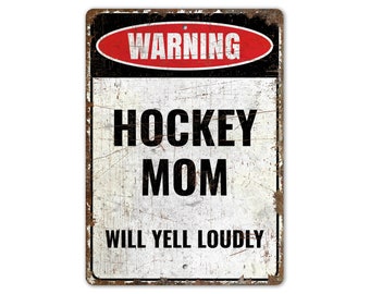 Hockey Mom Schild - Hockey Mom Dekor - Schild für Hockey Fan - Hockey Lounge Dekor - Vintage-Stil Schild - Hochwertiges rustikales Metallschild