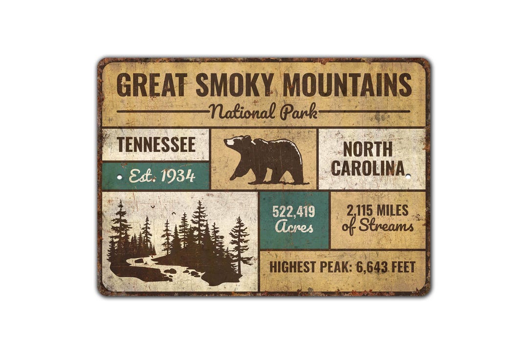 Rustic Tennessee. Sign Great Smoky Mountains Sign - National Park Sign - Tennessee Sign ...
