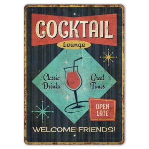 Cocktail Lounge Sign - Cocktail Lover Gift - Beer Bar Sign - Cocktail Lounge Decor - Vintage Style Sign - Premium Quality Rustic Metal Sign