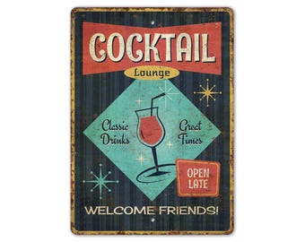 Cocktail Lounge Sign - Cocktail Lover Gift - Beer Bar Sign - Cocktail Lounge Decor - Vintage Style Sign - Premium Quality Rustic Metal Sign