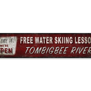 Free Water Ski Lesson - Water Skiing Lesson - Vintage Style Sign - Water Ski Sign - Custom Skiing Decor - Premium Quality Rustic Metal Sign