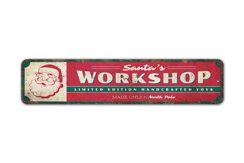 a sign that says santa's workshop on it