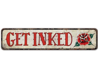 Letrero "Tattoo" - Letrero para tienda de tatuajes - Decoración para tienda de tatuajes - Regalo para amantes de los tatuajes - Letrero de estilo vintage - Letrero metálico rústico de primera calidad