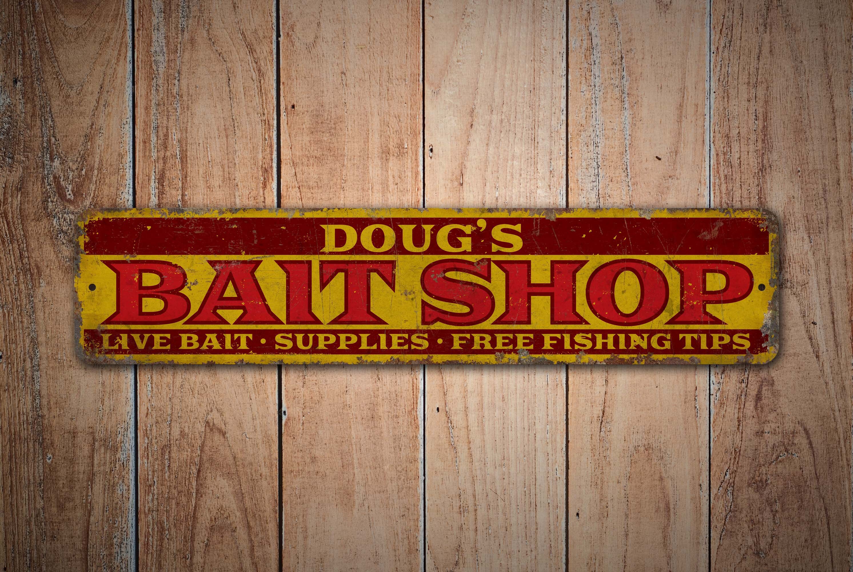 Bait Shop Street Sign Live Fish Fishing Tackle Vintage Retro