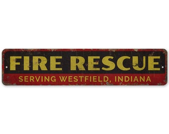 Fire Rescue - Fire Rescue Sign - Fire Rescue Decor - Vintage Style Sign - Custom Text Sign - Premium Quality Rustic Metal Sign
