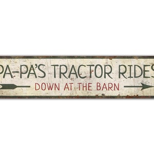 Papa&#39;s Tractor Ride Sign - Tractor Ride Sign - Barn Decor - Custom Arrow Sign - Vintage Style Sign - Premium Quality Rustic Metal Sign