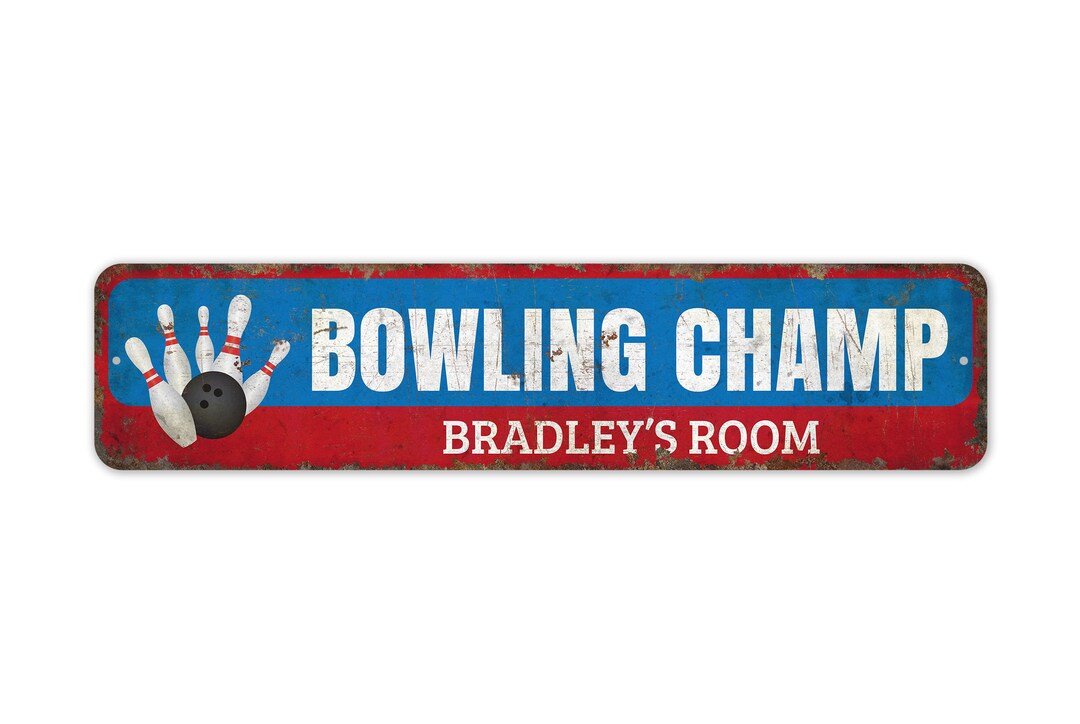 Bowling Champ Sign - Kids Room Sign - Kids Room Decor - Vintage Style ...