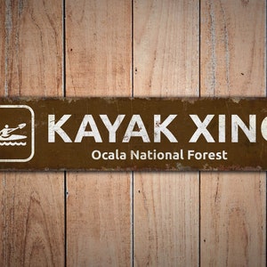 Letrero de Kayak Xing - Decoración de Kayak Xing - Letrero de Bosque Nacional - Decoración de Bosque Nacional - Letrero de estilo vintage - Letrero de metal rústico de primera calidad
