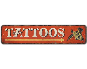 Letrero de estudio de tatuajes - Letrero de tienda de tatuajes - Decoración de tienda de tatuajes - Regalo para amantes de los tatuajes - Letrero de estilo vintage - Letrero de metal rústico de primera calidad