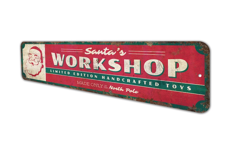 a sign that says santa's workshop on it
