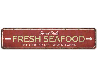 Fresh Seafood - Fresh Seafood Sign - Fresh Seafood Decor - Vintage Style Sign - Custom Text Sign - Premium Quality Rustic Metal Sign