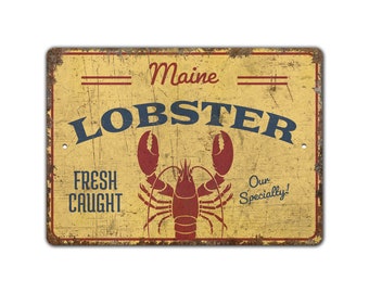 Maine Lobster Sign - Fresh Lobster Sign - Lobster Lover Gift - Beach Sign - Vintage Style Sign - Premium Quality Rustic Metal Sign