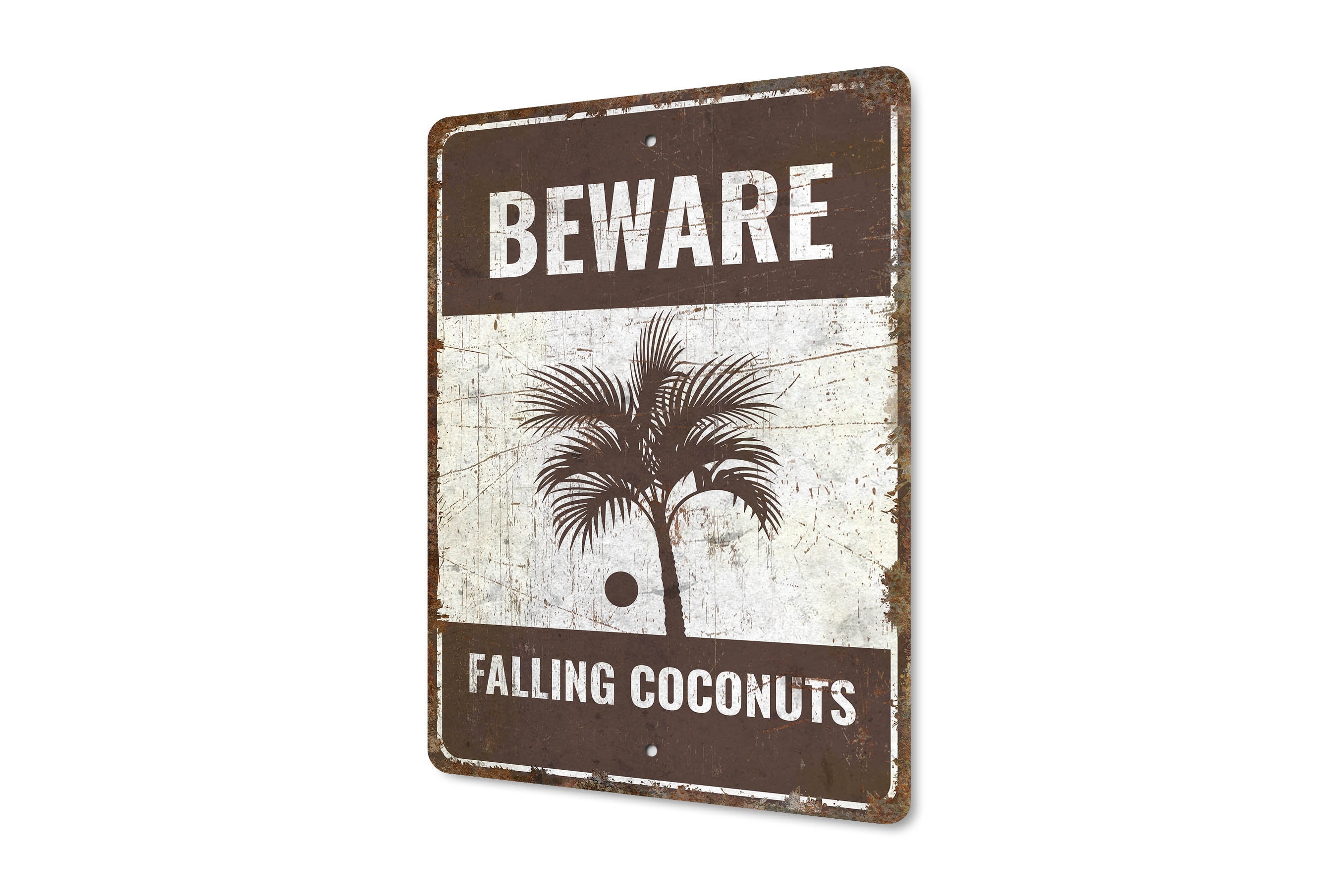 Caution Falling Coconuts Distressed All Weather 8x12 Metal Caution Falling Coconuts Distressed All Weather 8x12 Metal