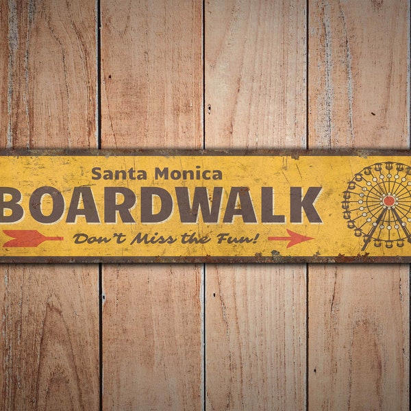 Boardwalk Sign - Boardwalk Decor - Santa Monica Boardwalk - Don't Miss The Fun - Vintage Style Sign - Premium Quality Rustic Metal Sign