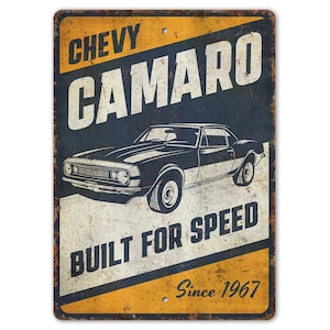 Camaro Built for Speed - Chevy Camaro Sign - Chevy Camaro Decor - Fast Car Sign - Vintage Style Sign - Premium Quality Rustic Metal Sign