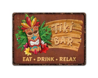 Letrero de bar tiki - Decoración de bar tiki - Regalo para amantes del tiki - Decoración de bar de playa - Casa de playa - Letrero de estilo vintage - Letrero de metal rústico de primera calidad