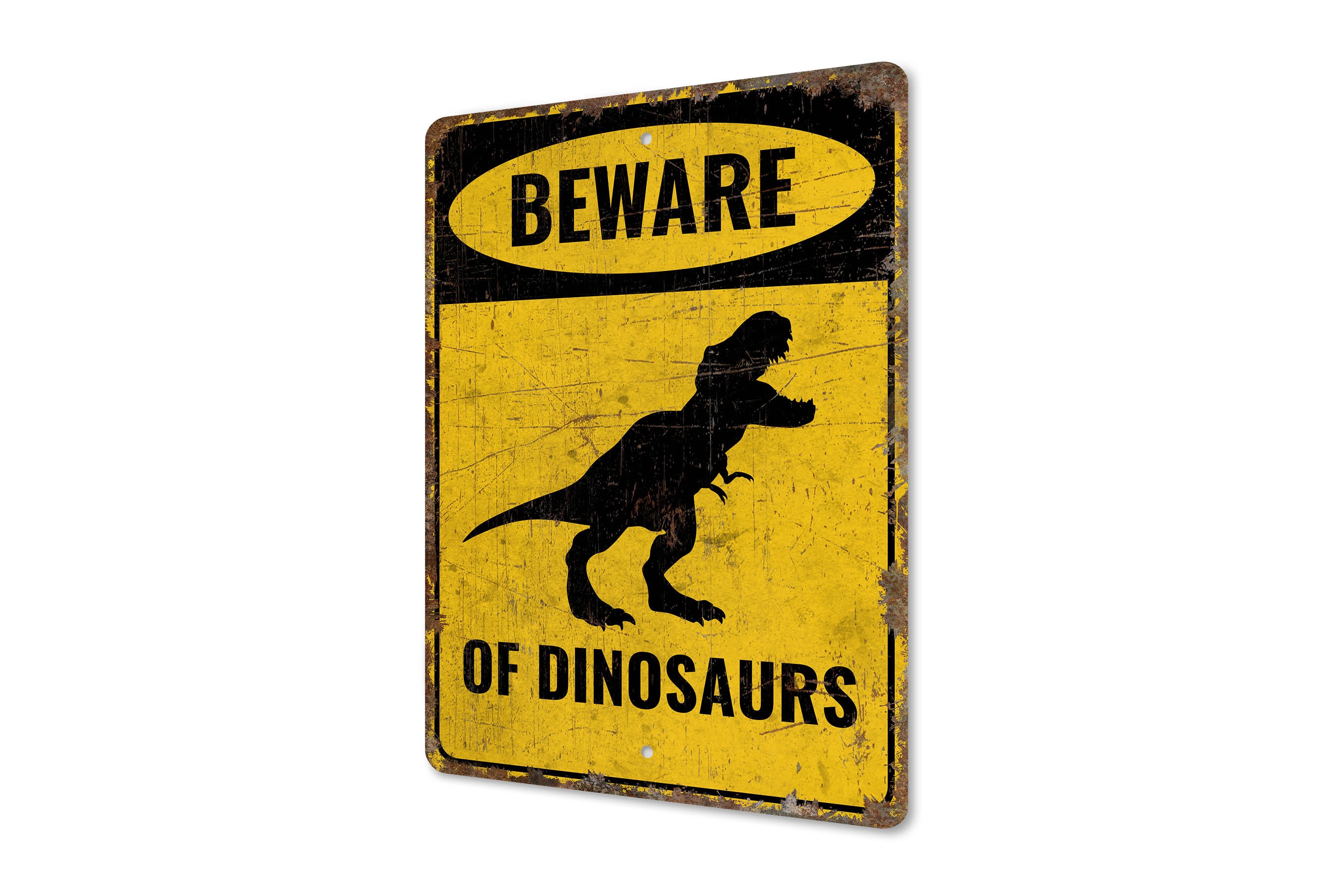恐竜サイン - ご用心サイン - ヴィンテージスタイルサイン - プレミアム品質の素朴な金属サイン - Etsy 日本